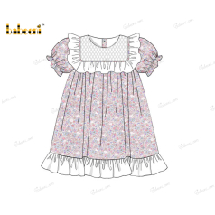 Honeycomb Smocking Dress In Floral Pattern For Girl - DR3570