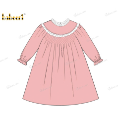 Honeycomb Smocking Dress With White Accent Neck For Girl - DR3578