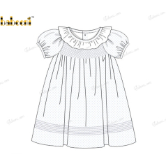 Honeycomb Smocking Dress White With Blue Dots For Girl - DR3579