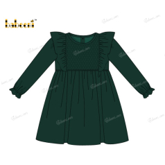 Honeycomb Smocking Dress In Green Butterfly Neck For Girl - DR3582