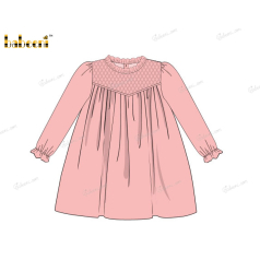 Honeycomb Smocking Long Sleeve Dress Pink For Girl - DR3590