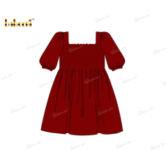 Honeycomb Smocking Dress In Red Long Sleeve For Girl - DR3591