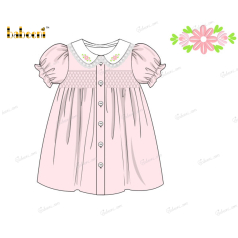 Honeycomb Smocking Dress With 2 Flowers Embroidery For Girl - DR3563