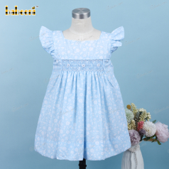 geometric-smocked-dress-in-blue-with-white-floral-for-girl---dr3604