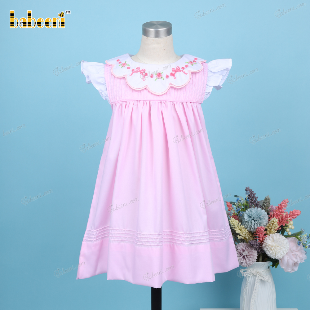 Pink Flower Hand Embroidery Dress For Girl - DR3624