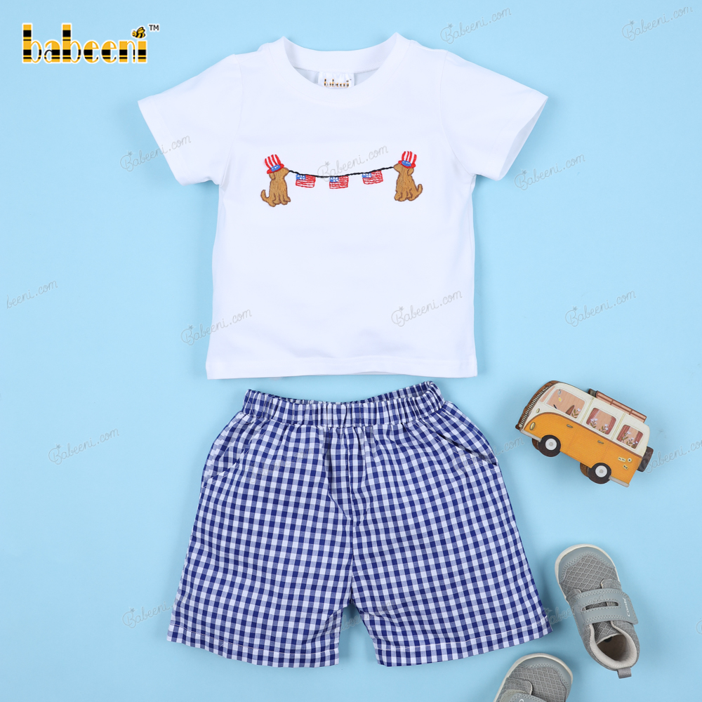 2 Piece Set Hand Embroidery 4th July Dog For Boy - BC1108