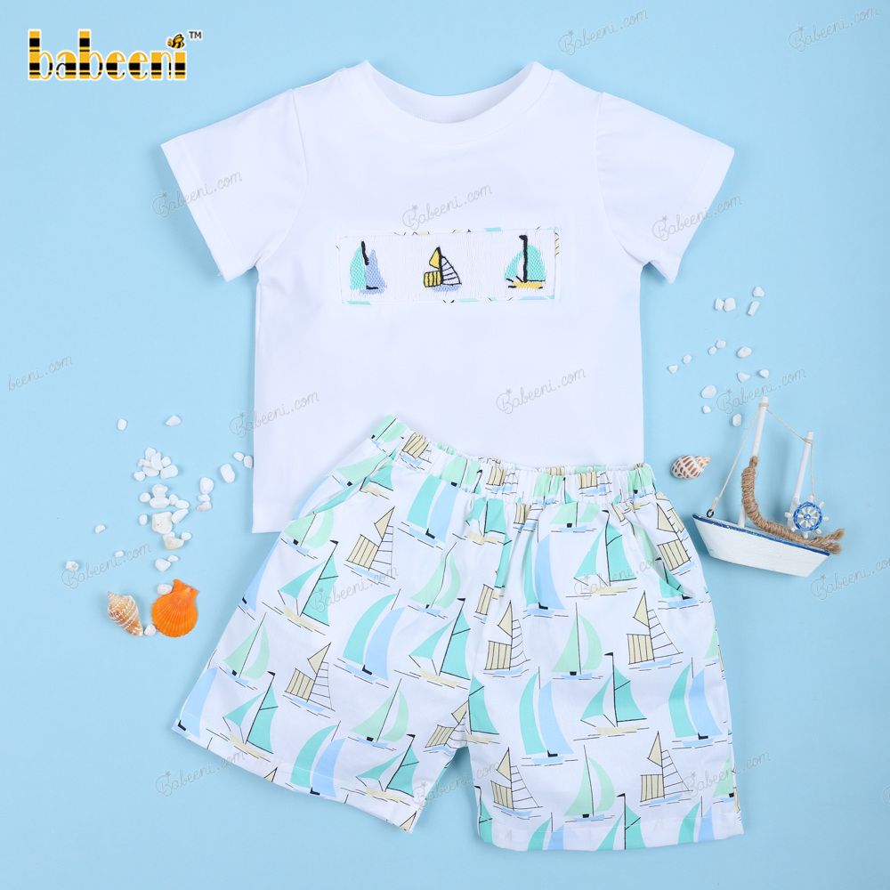 2 Piece Set Hand Smocked Boat For Boy - BC1114