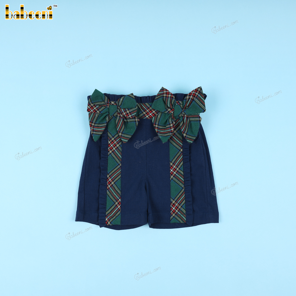 Navy And Green Bow Khaki Short For Girl - BT83