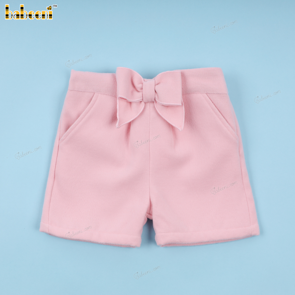 Pink Wool Short With Detachable Bow For Girl - BT96