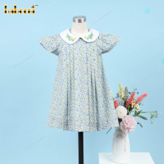 Embroidery Dress With Flower Neck Floral Pattern For Girl - DR3671