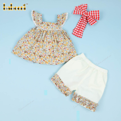 Shirred 2 Piece Set Yellow Floral Pattern For Girl - DR3660