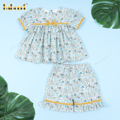 Plain 2-Piece Set Floral And Yellow Bow For Girl - DR3683