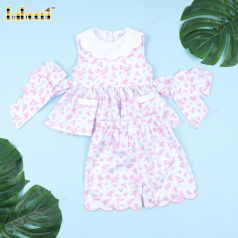 PLain 2-Piece Set Pink Floral White Accent For Girl - DR3684