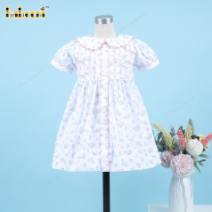 Plain Dress White Neck Pink Floral For Girl - DR3685