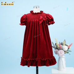 Honeycomb Smocking Dress Red With Bow Left For Girl - DR3585