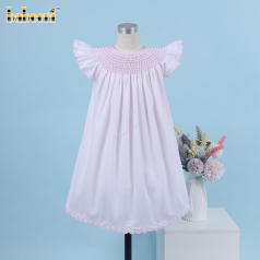 Honeycomb Smocking Dress In Pink With Dot Around Neck For Girl - DR3574