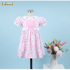 Honeycomb Smocked Dress Red Flower Embroidery And Bow For Girl - DR3691 