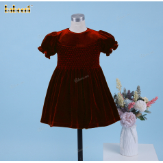 Honeycomb Smocked Dress Red Velvet For Girl - DR3695