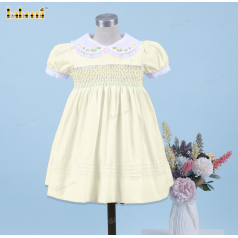Honeycomb Smocked Dress Yellow Hand Embroidery Flower For Girl - DR3698