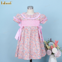 Honeycomb Smocked Dress Pink And 2 Bows For Girl - DR3708