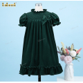 honeycomb-smocked-dress-dark-green-velvet-and-bow-for-girl---dr3694