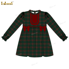 Honeycomb Smocked Dress Long Sleeve 2 Red Bow For Girl - DR3720