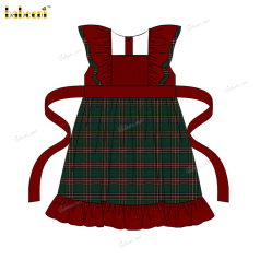 Honeycomb Smocked Belted Dress In Red And Green For Girl - DR3725