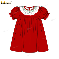 Honeycomb Smocked Dress In Red Christmas Theme For Girl - DR3726