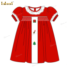 Honeycomb Smocked Dress In Red White Accent For Girl - DR3728