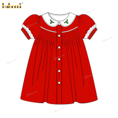 Honeycomb Smocked Dress In Red Hand Embroidery Neck For Girl - DR3729
