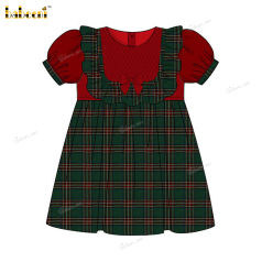 Honeycomb Smocked In Red Dress White Ruffle For Girl - DR3733