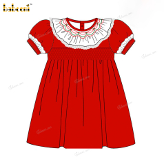 Smocked Dress In Red Christmas Theme For Girl - DR3734