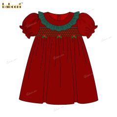 Honeycomb Smocked Dress In Red White Neck Smocked Flower For Girl - DR3736