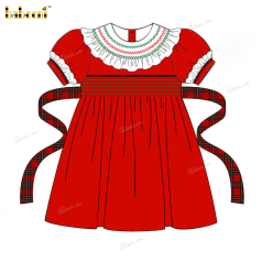 Honeycomb Smocked Dress Red White Accent Christmas Theme For Girl - DR3727