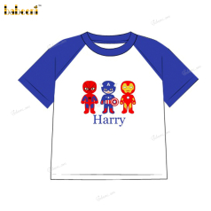 Applique Blue Shirt Custom Name Cartoon Characters For Boy - BC1161