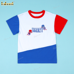Applique Red Blue Shirt Custom Name Cartoon Character For Boy - BC1163