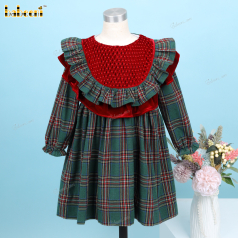 Honeycomb Smocked Long Sleeve Christmas Dress For Girl - DR3718