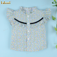 Blue And Green Floral Shirt For Girl - DR3774