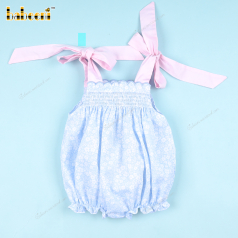 Shirred Blue Floral Pink Bows Bubble For Girl - DR3778