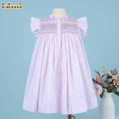 Girl Geometric Smocked Dress With Tiny Pink Floral - DR3789