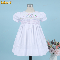 Honeycomb Smocking Dress In White And Colorful Flowers - DR3566