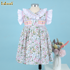 Girl Floral Geometric Smocked Dress Pink Line - DR3782