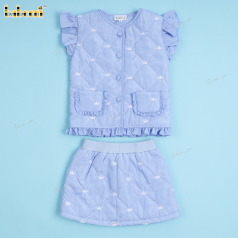 Girl 2-piece Set In Blue Windbreaker Fabric Embroidered Pattern - DR3931