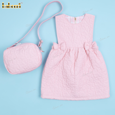Girl Dress In Peach Pink Windbreaker Fabric Embroidered Pattern - DR3934