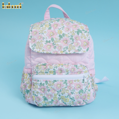 Girl Backpack In Pink Floral Pattern With Windbreaker Fabric - KB75