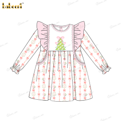 Girl Dress In Pink Long Sleeve Custom Name Embroidered - DR4051