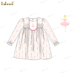 Girl Dress In Pink Long Sleeve Custom Name Hand Embroidered - DR4052