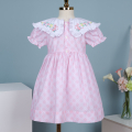 flowers-with-pink-rabbit-and-diagonal-plaid-hand-embroidery-dress-for-girls---dr4153